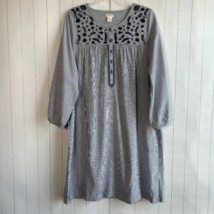 Happy By Pink Chicken women size XL house dress blue stripe cotton embroidered